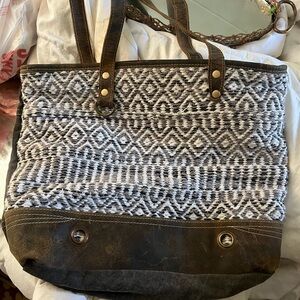 Myra Bag Brown and Cream Woven Tote